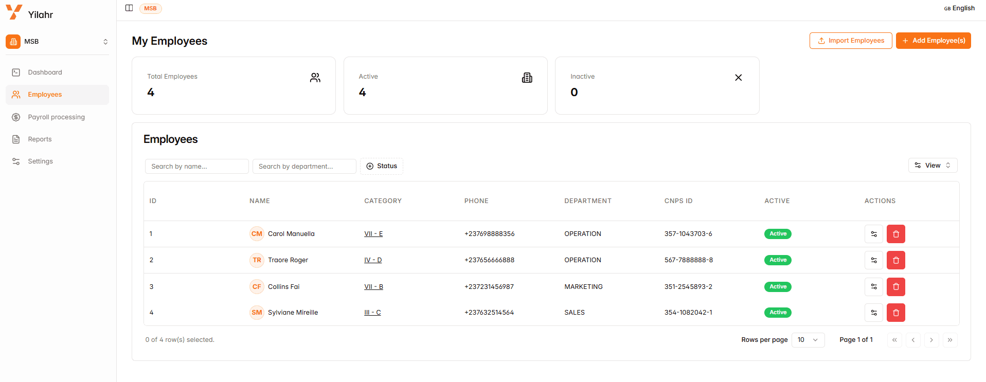YilaHR Employee Management Dashboard